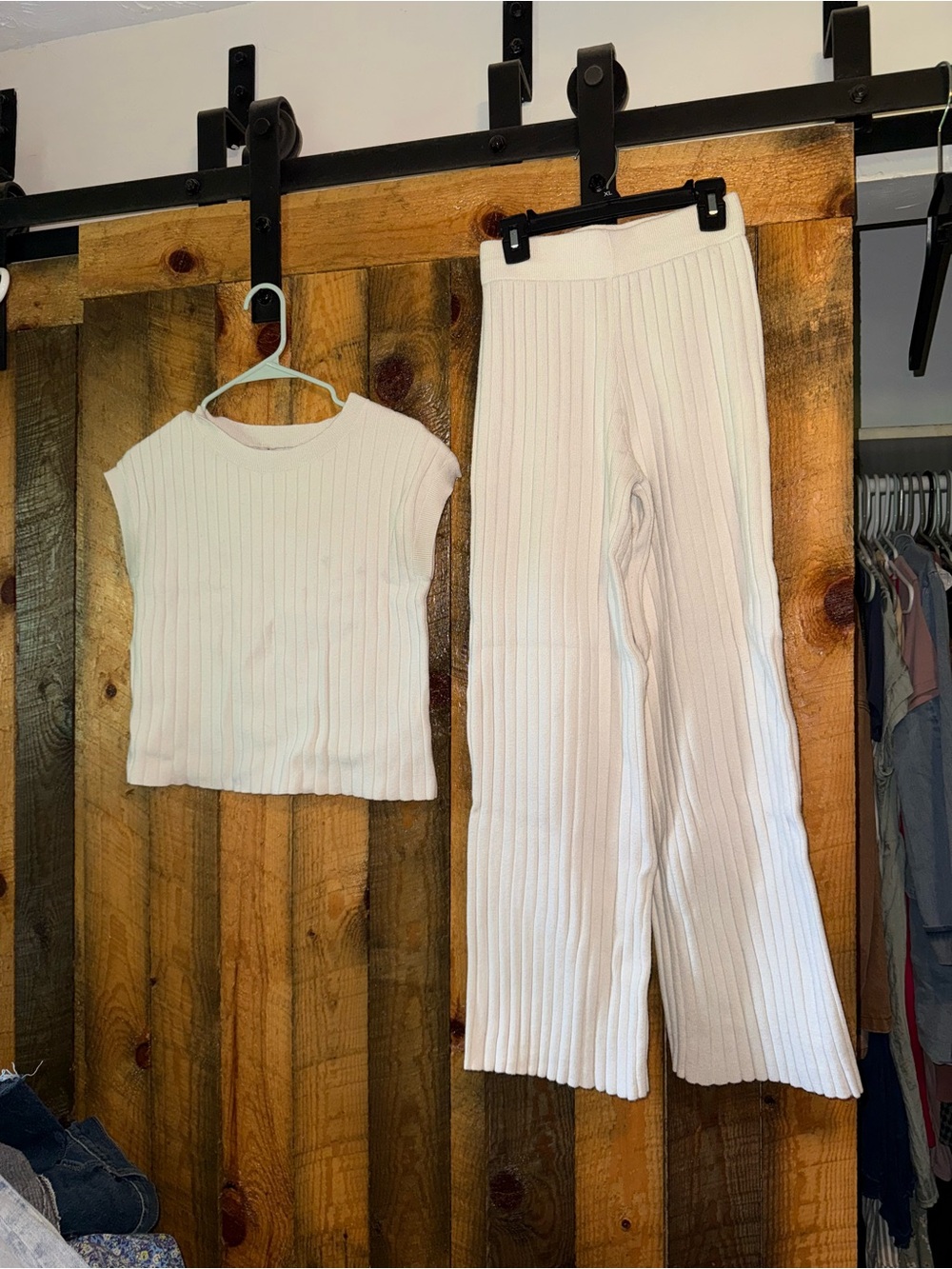 Sincerely Jules Cream Ribbed Wide Leg Pants & Top Set